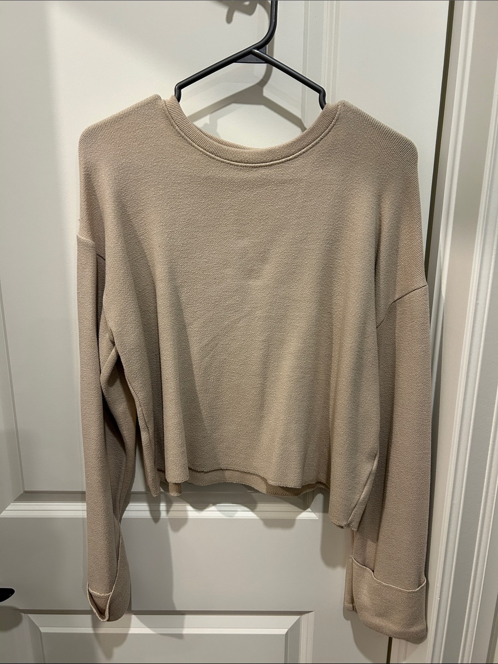 Zara Lightweight Cropped Crewneck Sweatshirt in Taupe